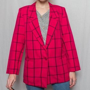 90s Vintage Hot Pink Blazer with Black Square Pattern
